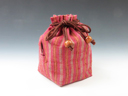 photo Japanese sake cup carrying pouch ("Aizu" cotton / three red stripes)